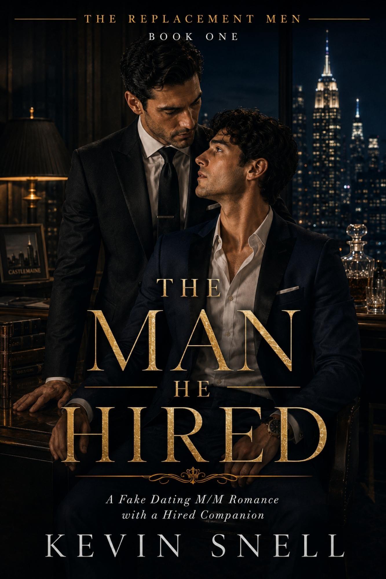 The Man He Hired by Kevin Snell—enemies-to-lovers M/M romance book cover